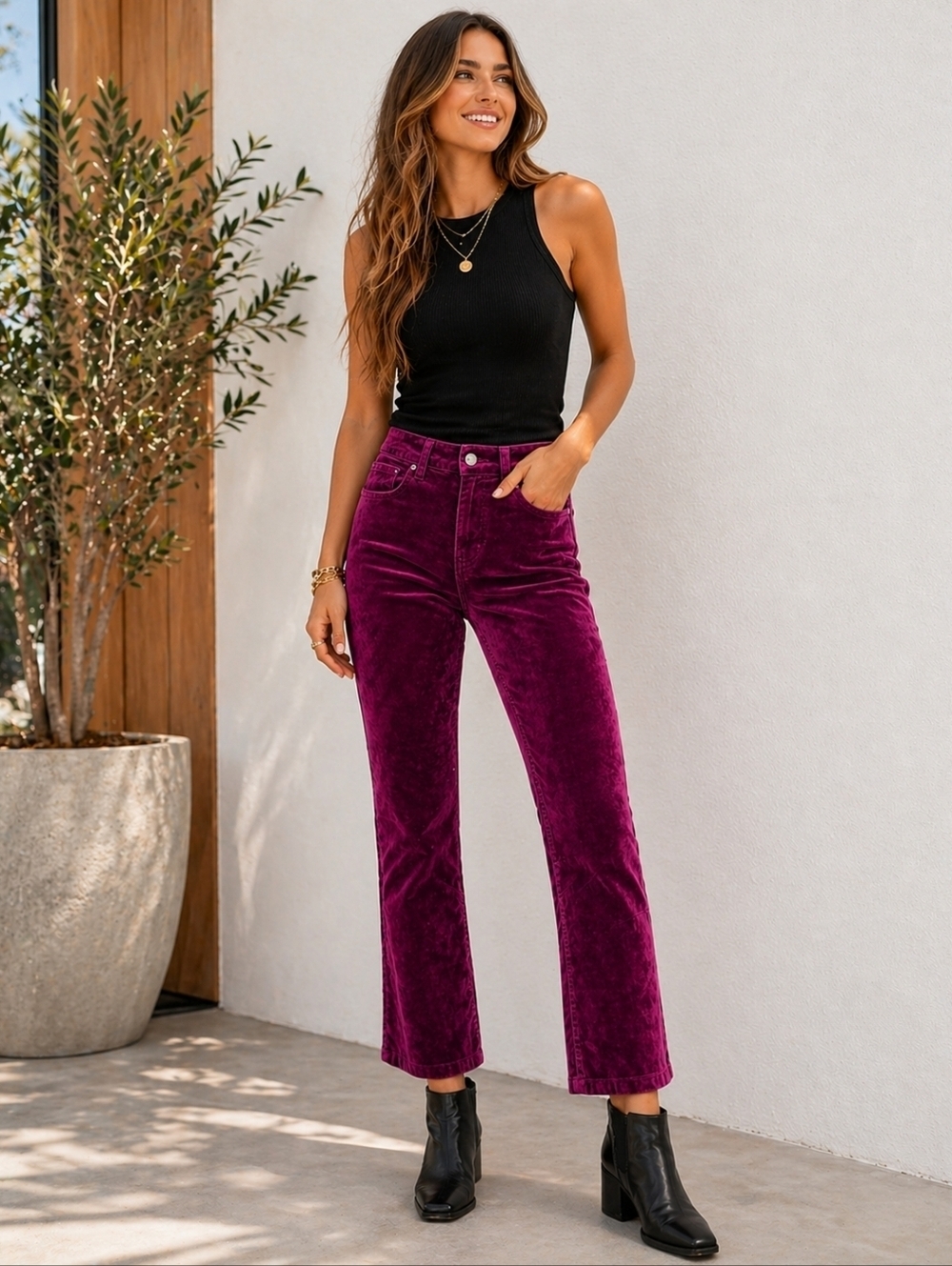 Free People Velvet Flare Pants Fuchsia Boho Festival Cropped Womens 25 Mid Rise